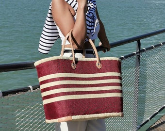 Market straw basket, XXL shopping bag, large XXL beach tote, natural woven basket