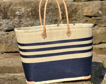 Very large family beach bag, straw beach basket, market tote basket, raffia basket bag