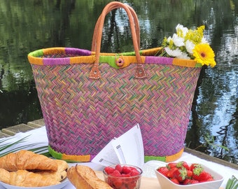 sac panier en paille tissée artisanale, panier en paille, sac en raphia, panier en osier, panier à provisions, fourre-tout artisanal