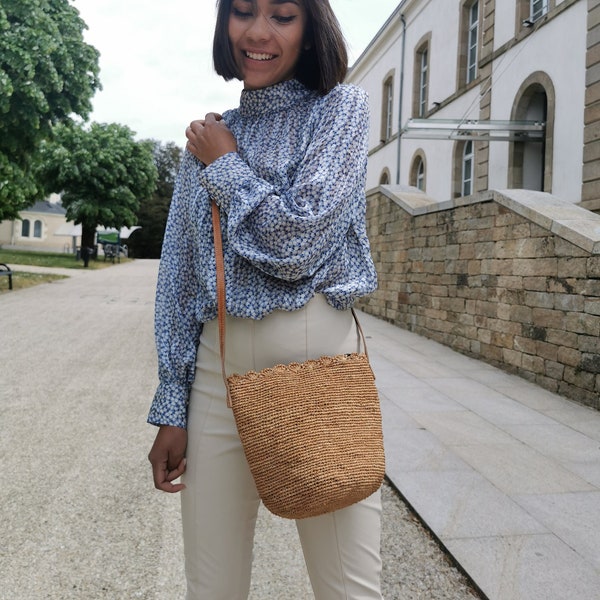 Crochet shoulder bag, woven straw handbag, crochet raffia bag, straw summer bag, straw purse