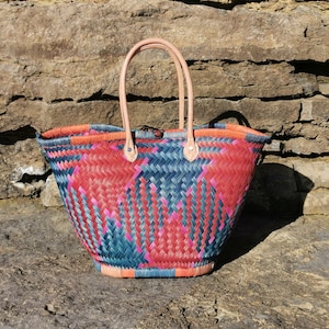 Large woven straw basket, Natural shopping bag, Market basket, XXL Beach Bag - Wicker basket with leather handle