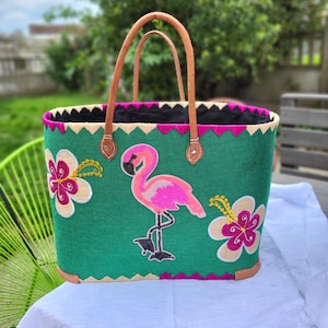 Large woven straw basket, Natural shopping bag, Market basket, XXL Beach Bag - Wicker basket with leather handle