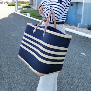 Großer geflochtener Strohkorb, Natürliche Einkaufstasche, Marktkorb, XXL Strandtasche - Weidenkorb mit Ledergriff