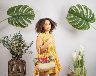 Sacs à main femmes,sac en jute fait main, sac à main tissu wax, idée cadeau