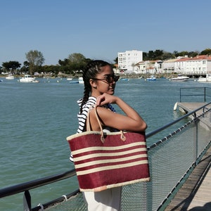 Très grand sac de plage familiale, panier de plage paille, panier cabas marché, sac panier raphia image 6