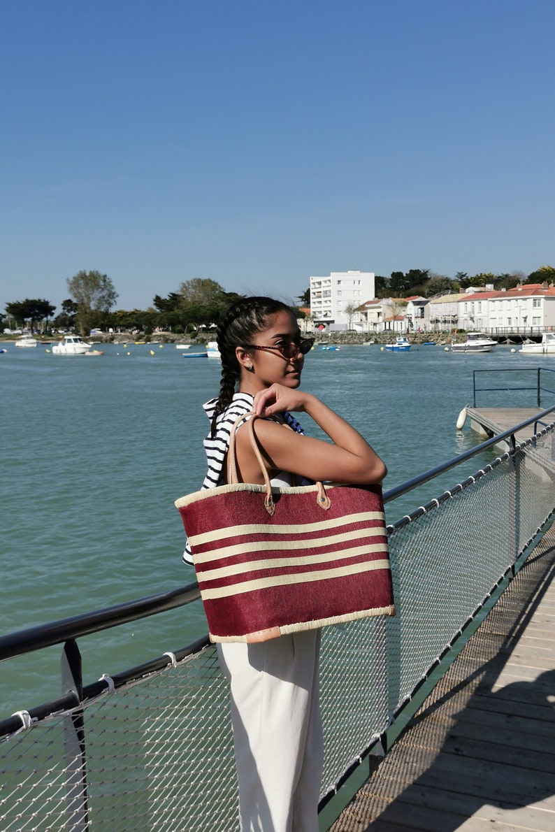 Très grand sac de plage familiale, panier de plage paille, panier cabas marché, sac panier raphia image 6