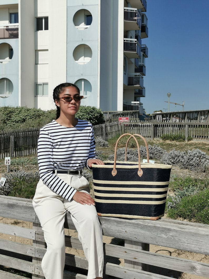 Très grand sac de plage familiale, panier de plage paille, panier cabas marché, sac panier raphia image 7