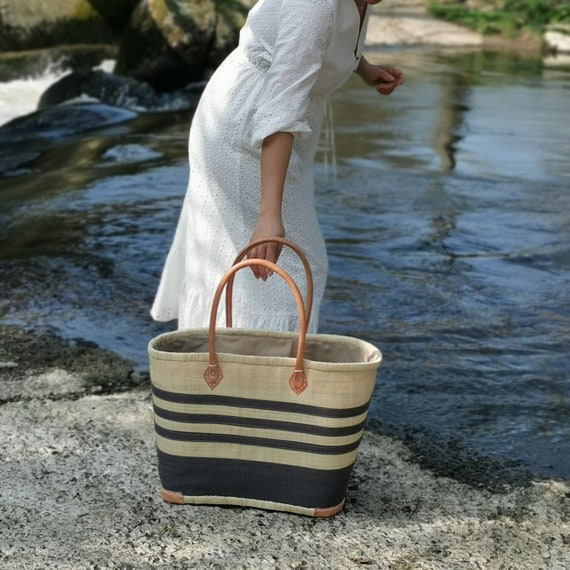 Large Straw Beach Basket, Sailor Beach Tote, Raffia Beach Bag, Large Tote Bag