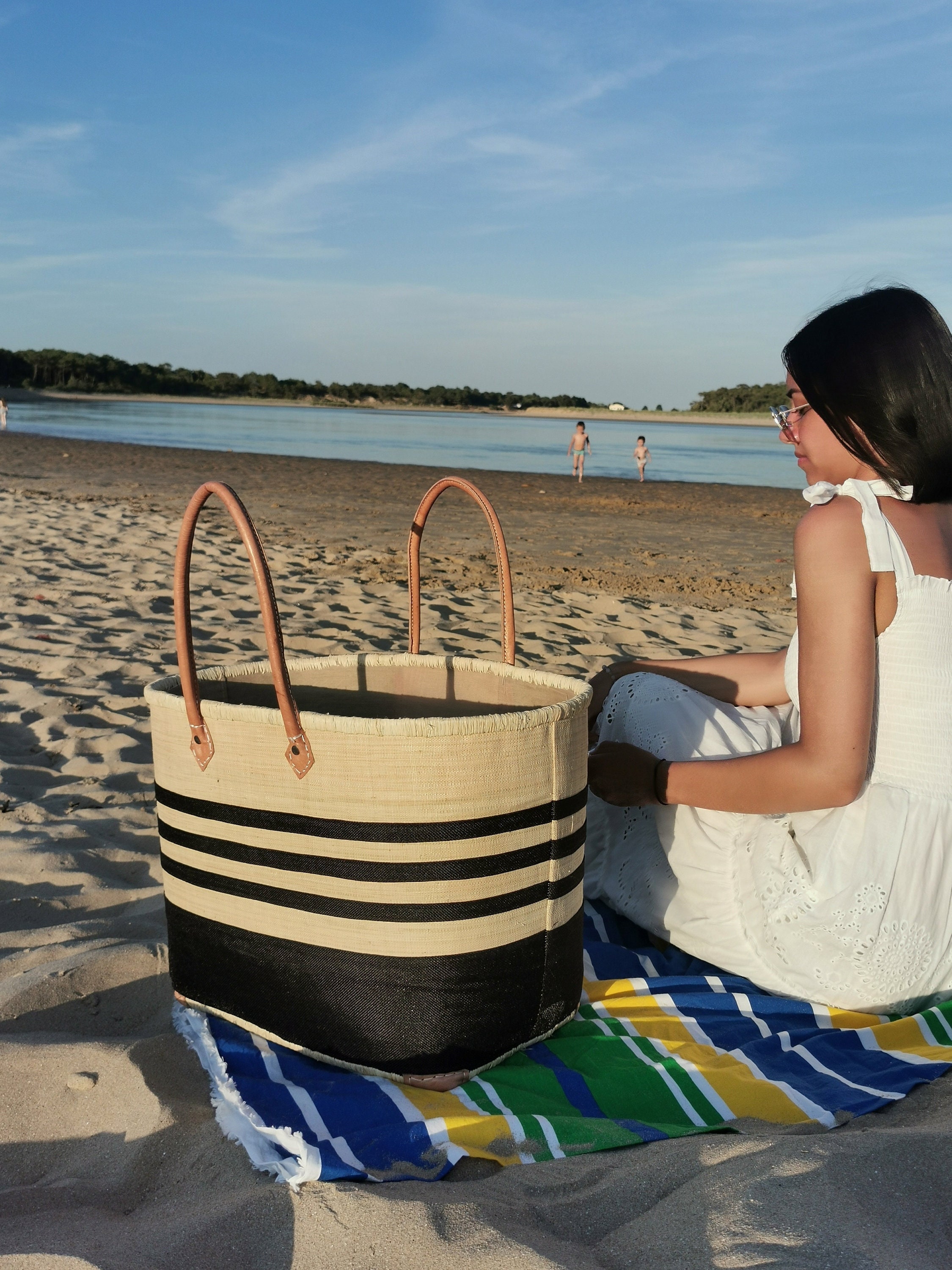 Très grand sac de plage familiale panier de plage paille - Etsy France