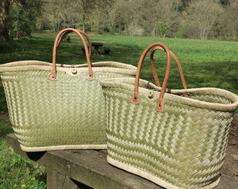 Large woven straw basket, Natural shopping bag, Market basket, XXL Beach Bag - Wicker basket with leather handle