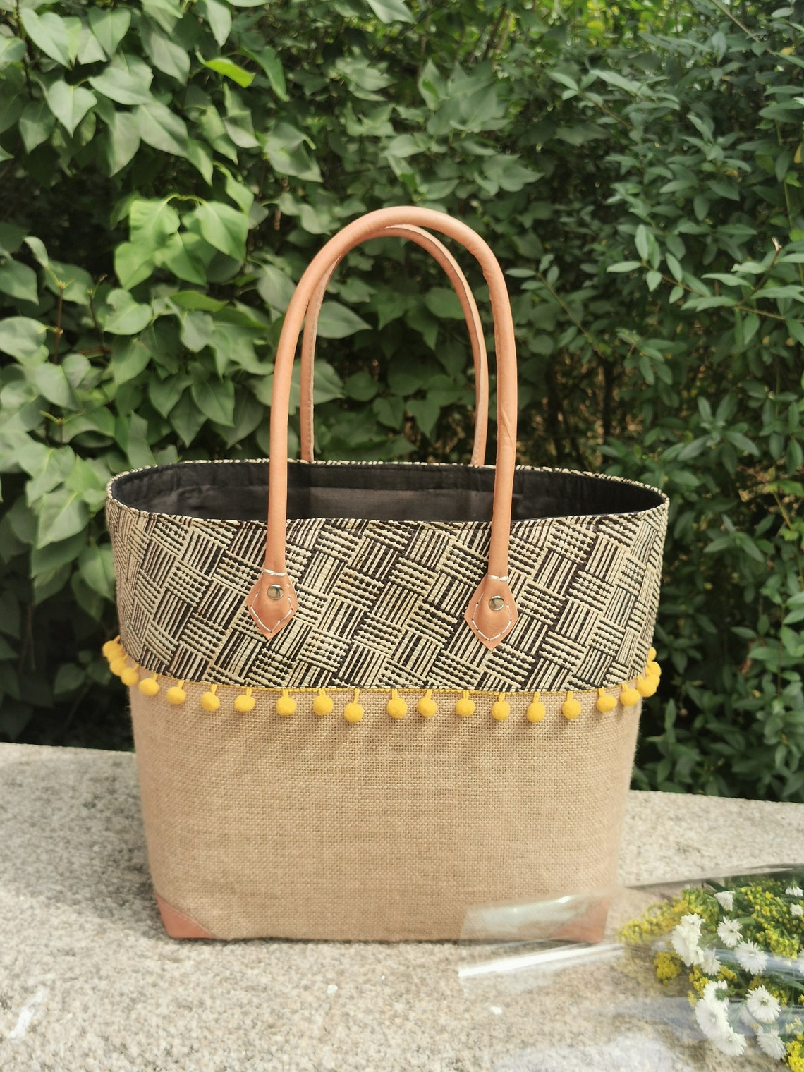 Large Burlap Beach Bag Burlap Tote Bag Jute Handbag Raffia Etsy