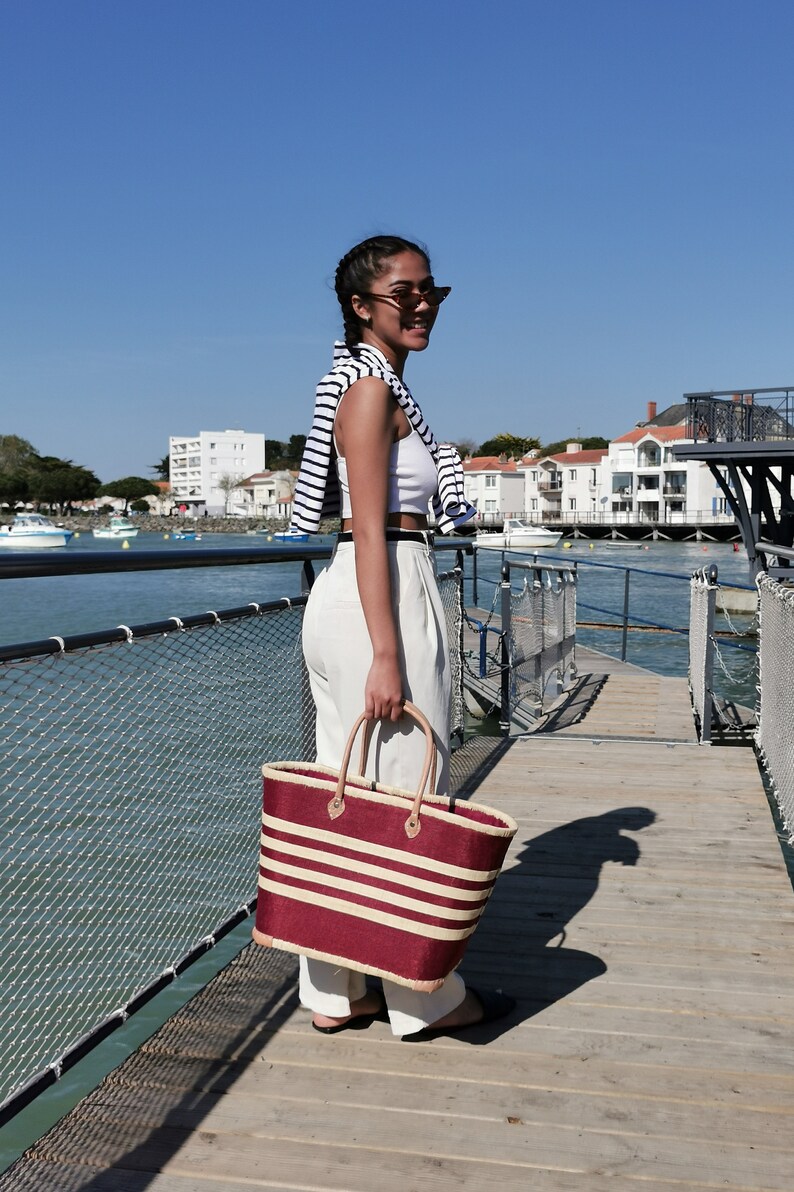 Très grand sac de plage familiale, panier de plage paille, panier cabas marché, sac panier raphia image 5