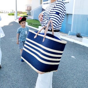 Très grand sac de plage familiale, panier de plage paille, panier cabas marché, sac panier raphia image 9