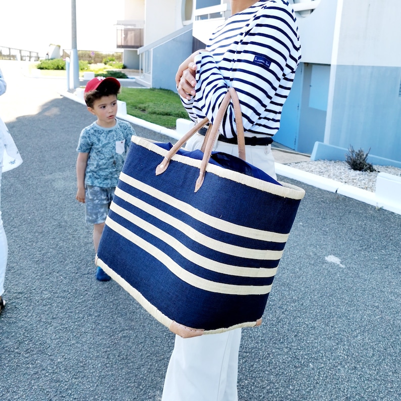 Très grand sac de plage familiale, panier de plage paille, panier cabas marché, sac panier raphia image 9