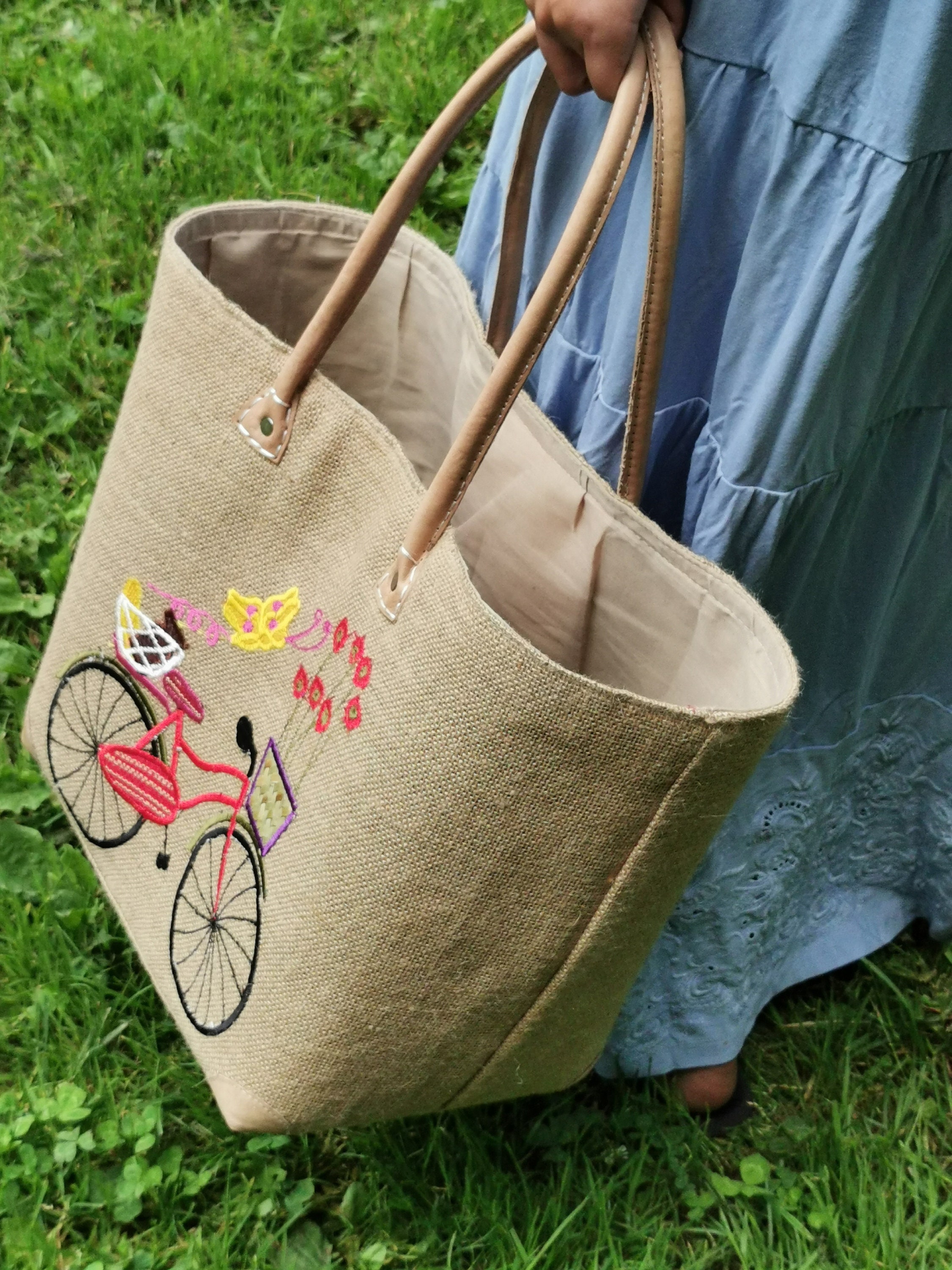 ラフィアビーチバッグ、ストロートートバッグ、黄麻布トート