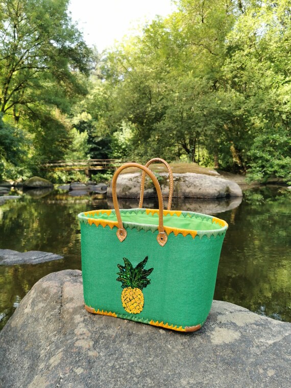 Panier cabas de paille tress e en rabanne doubl anses longues en
