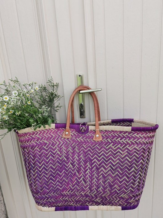 Straw Basket for Shopping Natural and Blue XXL Braided Etsy