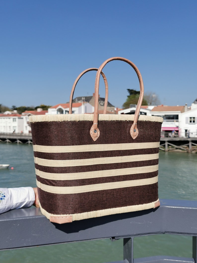 Très grand sac de plage familiale, panier de plage paille, panier cabas marché, sac panier raphia image 3