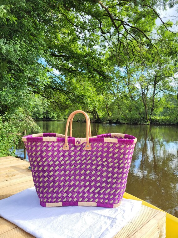 Woven Straw Shopping Basket Colorful Market Basket Handmade Craft Bag Wicker Shopping Bag XXL Basket Etsy UK