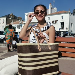 Très grand sac de plage familiale, panier de plage paille, panier cabas marché, sac panier raphia image 4