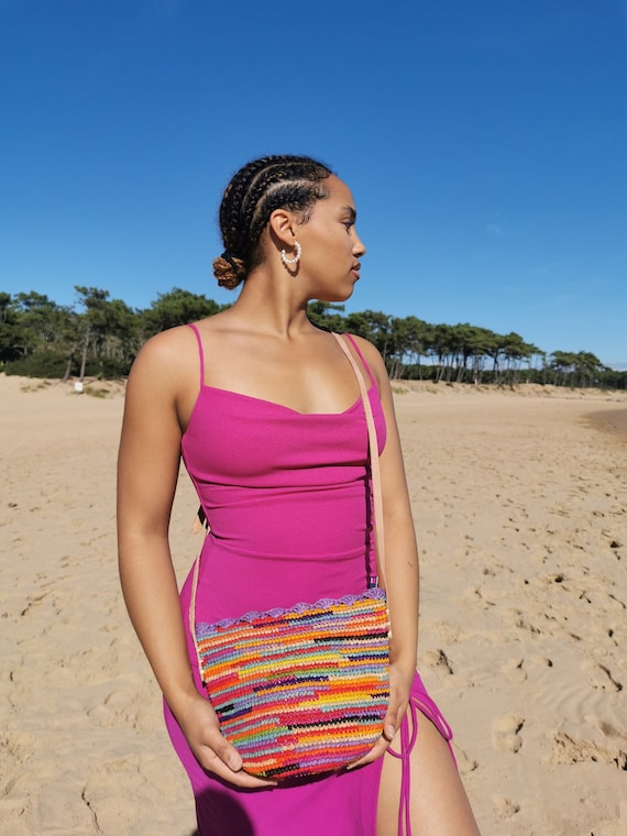 Aucuu Borsa da Spiaggia in Rete All'uncinetto, Borsa a Tracolla da Spiaggia, Borse a Spalla da Spiaggia, Borsa Intrecciata, Borsa a Spalla Bohemien