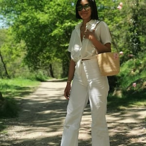 Woven straw bucket bag, natural raffia bag, straw summer bag, handmade chic handbag Jane Birkin style basket image 5