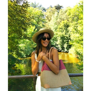 Women's handbag in natural jute wax fabrics, handmade handbag image 6