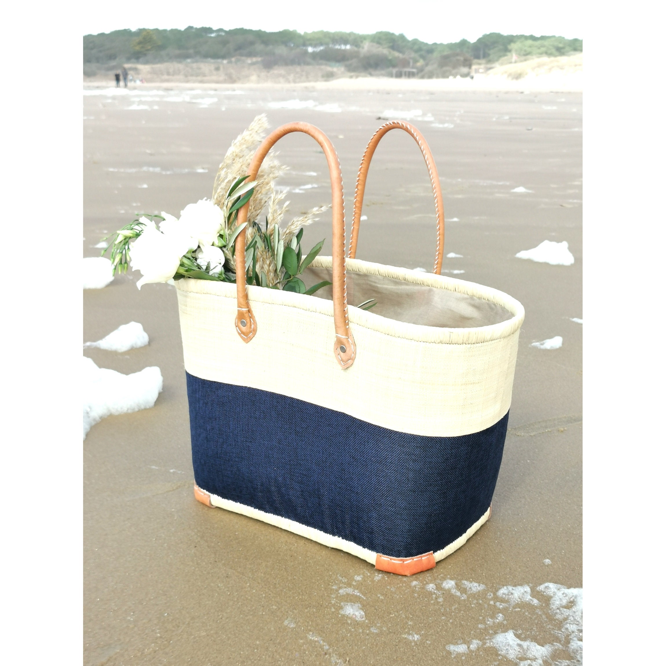 FinebagStudio Women Large Straw Summer Beach Bag Woven Tote Bag