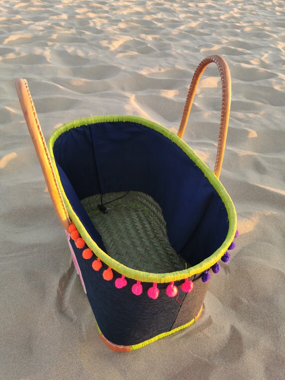 Sac de plage paille panier de plage pompon panier pique nique