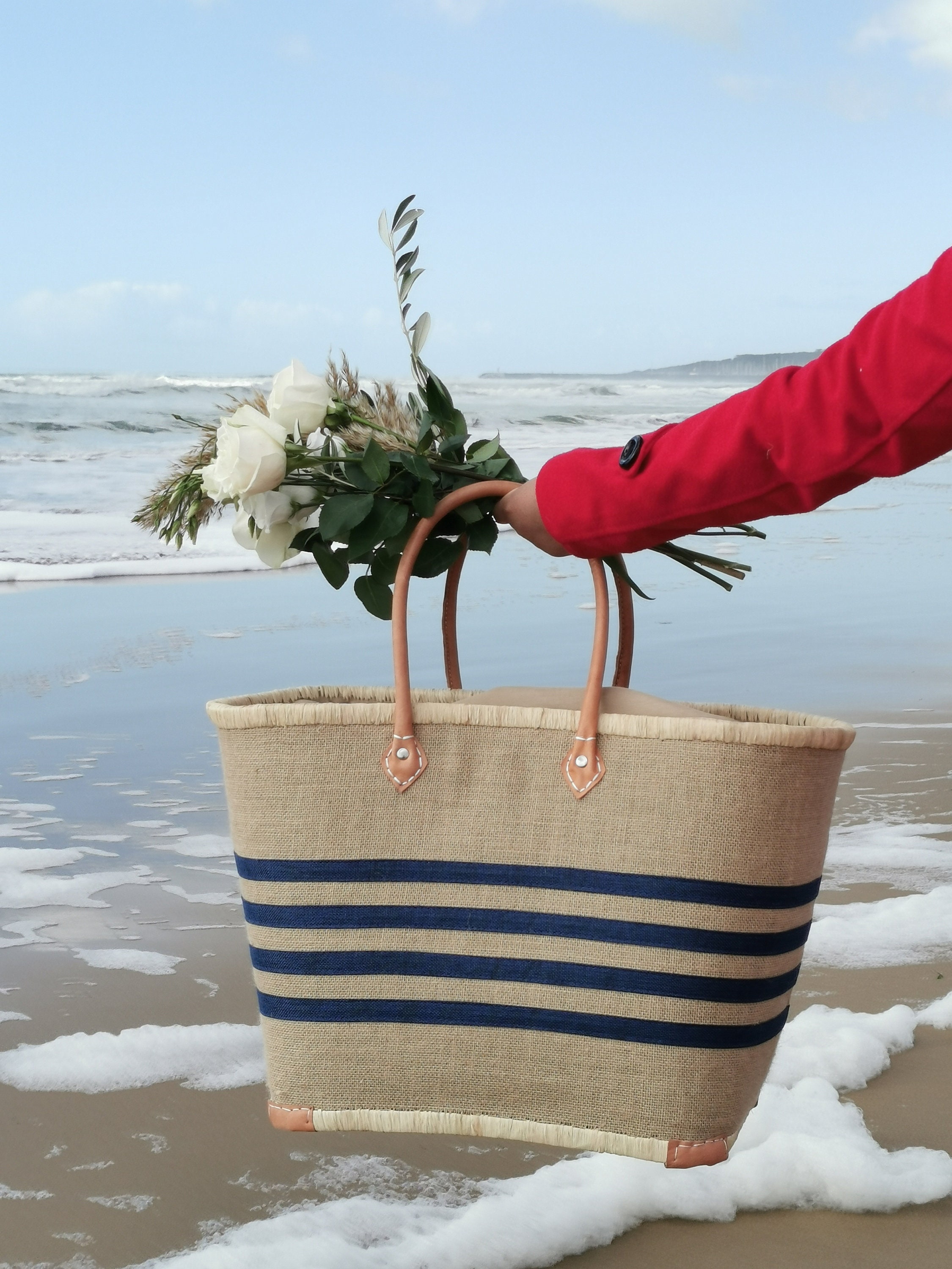 Sac De Courses En Toile De Jute Domelo - 43x32x18 Cm, 25 L, Anses Coton, Poche Intérieure Zippée