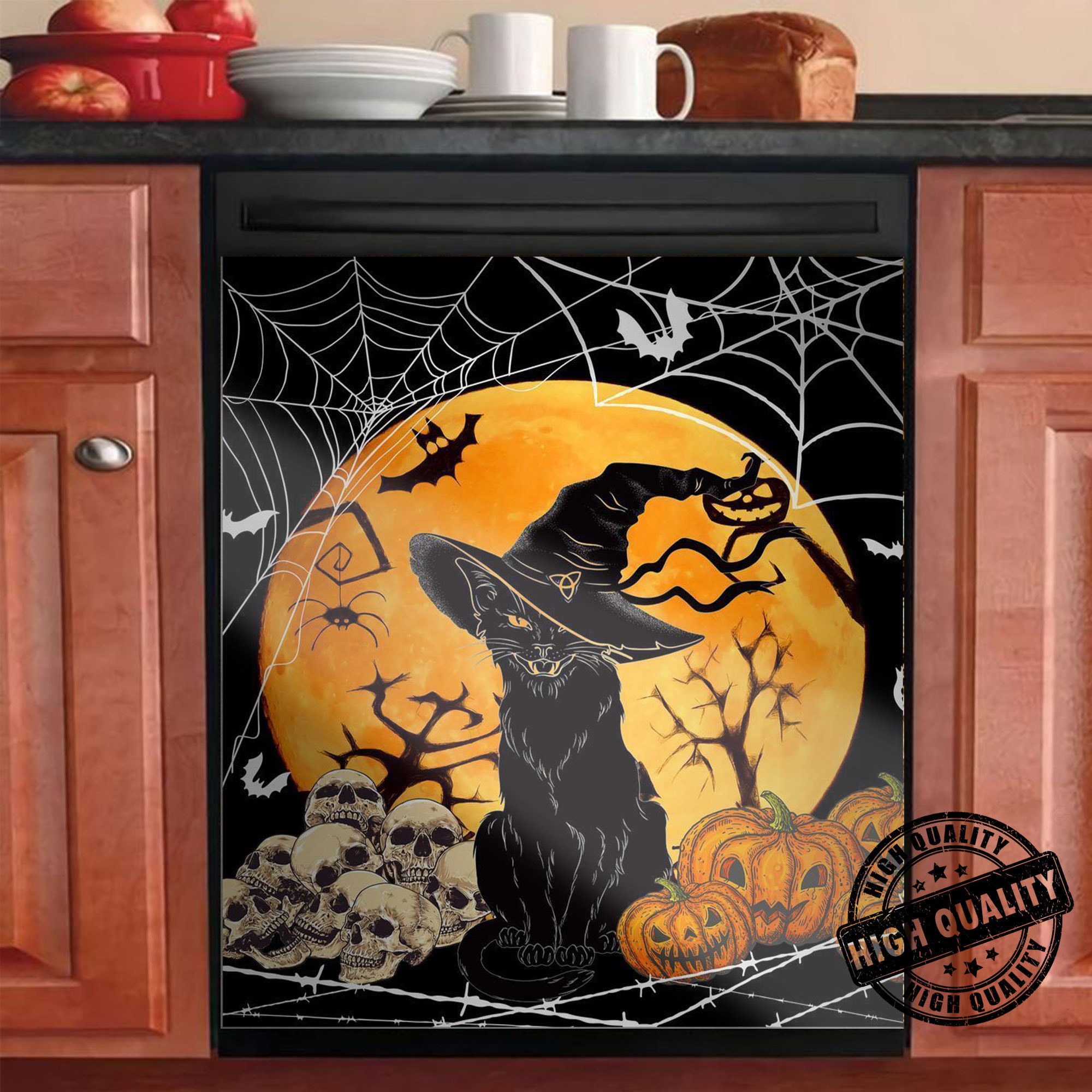 Halloween Black Cat Personalized Dishwasher  Cover - Kitchen Decor,  Dishwasher, Sticker Cover, Christmas Decor