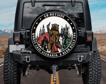 Go Outside Worst Case Scenario A Bear Kills You Gift For Jeep Lover, American Day, Custom Spare Tire Cover, Personalized Gift