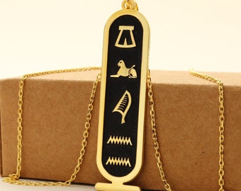 Custom Egyptian Hieroglyph Cartouche Necklace: 925 Sterling Silver