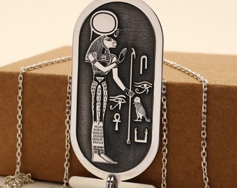 Sekhmet Cartouche Necklace, Egyptian Warrior Goddess. Goddess of healing. Egyptian Hieroglyphs customizable 925K silver necklace