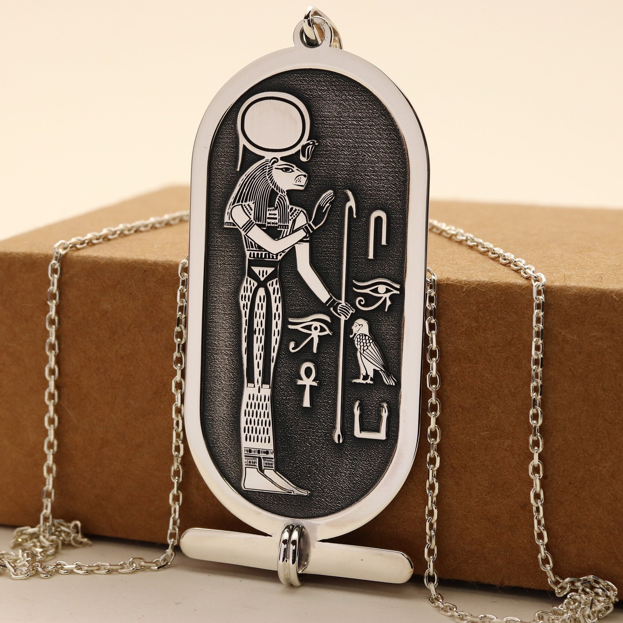 Sekhmet Cartouche Necklace Egyptian Warrior Goddess. Goddess of