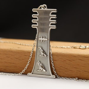 Egyptian Djed  Necklace,Egyptian Hieroglyphs customizable 925K Silver necklace,Hieroglyph Necklace Jewelry,Symbol of stability Pendant