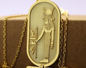 Egyptian Hathor Cartouche Necklace,Egyptian Hieroglyphs customizable 925K Silver necklace,Hieroglyph Necklace Jewelry,Goddess Hathor Pendant