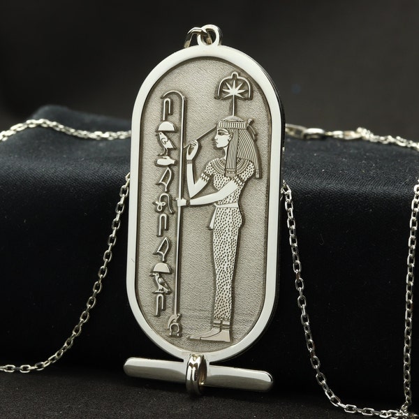 Egyptian Seshat Cartouche Necklace, Egyptian Hieroglyphs customizable 925K Silver necklace Jewelry,Queen of Wisdom Seshat.