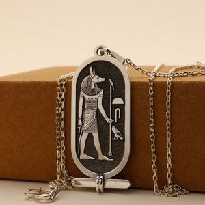 Anubis Cartouche Necklace,Egyptian God Anubis Hieroglyph Necklace, Egyptian Hieroglyphs Customizable Jewelry, 925K Silver Name Necklace