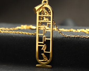Personalized Cartouche Necklace, Custom Egyptian Name Pendant, Silver Hieroglyph Jewelry, Pharaonic Nameplate, Royal Gift, History Love