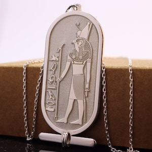 Ägyptische Horus Kartusche Halskette, ägyptische Hieroglyphen anpassbare 925K Silberkette, Hieroglyphe Halskette Schmuck, Gott Horus Anhänger