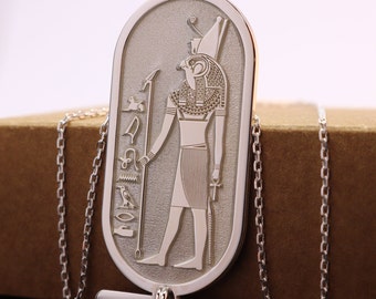 Egyptian Horus Cartouche Necklace, Egyptian Hieroglyphs customizable 925K Silver necklace,Hieroglyph Necklace Jewelry,God Horus Pendant