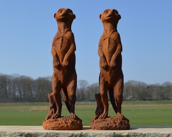 Two Cast Iron Garden Statues of Meerkats