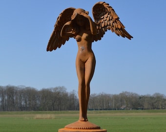 Cast iron garden statue "Naked woman with wings"