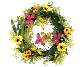 Kurala 20 Inches Artificial Flower Wreath with 20 Led Lights and Timer Battery Operated Front Door Wall Window Party Decoration
