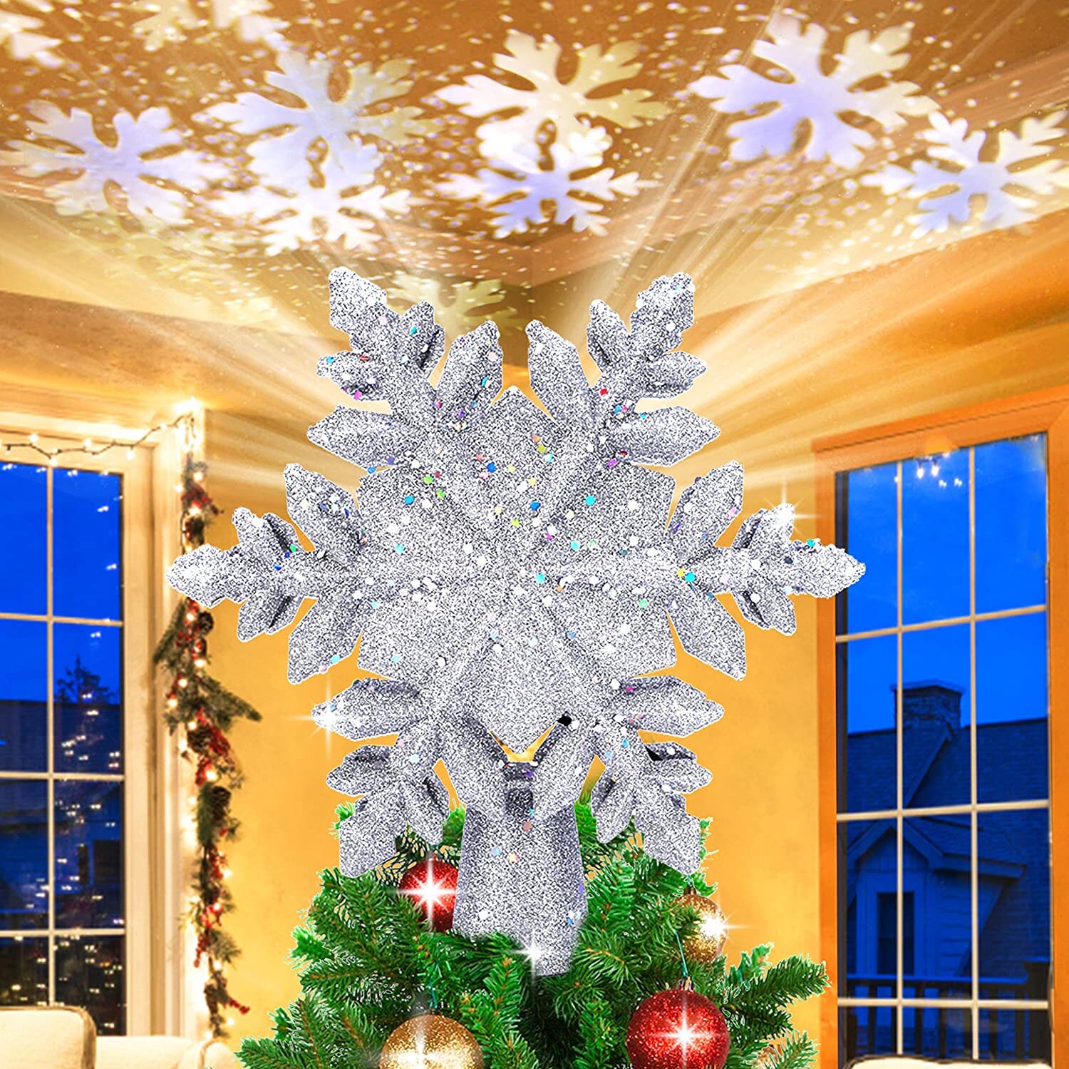 Christmas Tree Topper Lighted Snowflake Tree Topper Projector Etsy