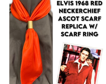 Elvis Presley Replica '68 Comeback Spécial Rouge « If I Can Dream » Neckerchief Ascot Foulard W / Bague Écharpe en Or