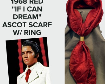 Elvis Presley 1968 « If I Can Dream » Blood Red Ascot Scarf Neckerchief Replica W / Gold Slide Ring