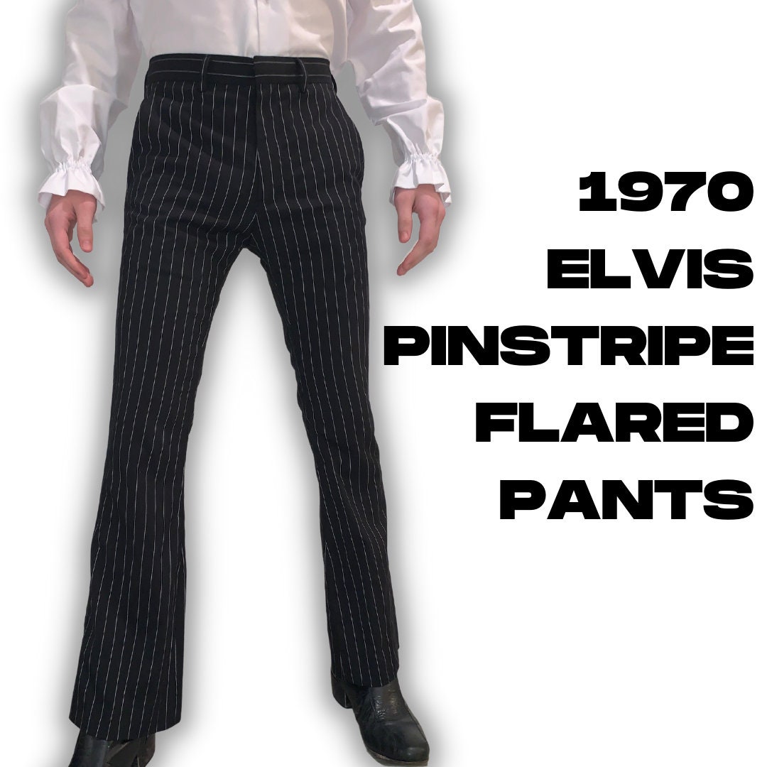 Brand Men's Pinstripe Pants Casual Elastic Long Trousers Cotton