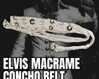 Réplica auténtica del cinturón de macramé Concho de plata blanca de Elvis Presley